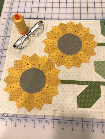 Appliquing down the sunflowers